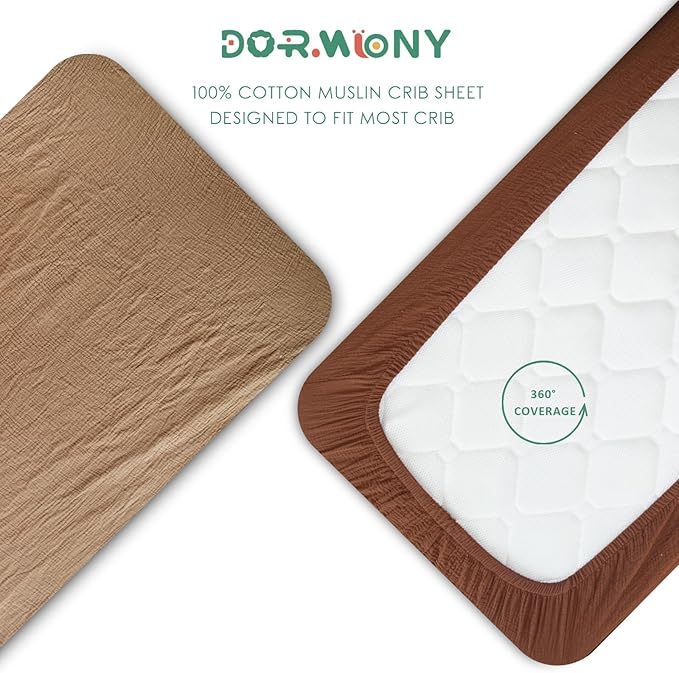 Ultra Soft Muslin Crib Sheets for Baby, Premium Breathable Organic Cotton Crib Fitted Sheet for 52’’x28’’Standard Crib and Toddler Mattress,Brown&Coffee