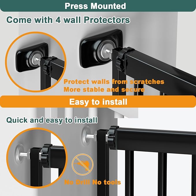 40.55" Tall 1.37" Ultra Narrow Spacing Dogs Pets Baby Gate for Doorway Safety Proof Indoor 69.48-77.36" Extra Wide Puppy Pressure Mounted No Drill Walk Through Black Metal Hallway