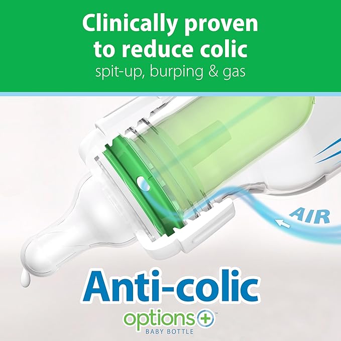 Dr. Brown's Anti-Colic Options+ Narrow Glass Baby Bottle with Level 1 Slow Flow Nipple, BPA-Free, 4 oz/120mL, 1-Pack