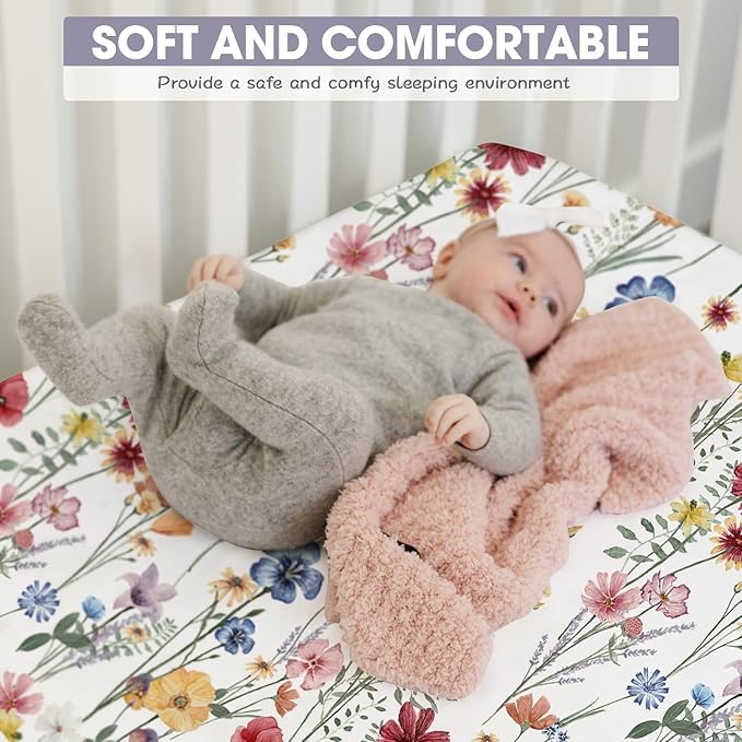 Bimocosy Crib Sheets 4 Pack, Baby Crib Sheets Fitted for Boys and Girls Breathable & Snug Fit, Soft Toddler Bed Sheets for Standard Crib Mattress Nursery Daycare Essentials, Butterfly Meadow