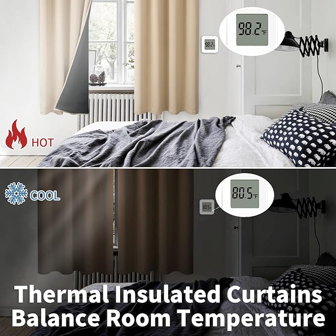 BGment Thermal Insulated 100% Blackout Curtains for Bedroom with Black Liner, Double Layer Full Room Darkening Noise Reducing Grommet Curtain (52 x 84 Inch, Beige, 2 Panels)