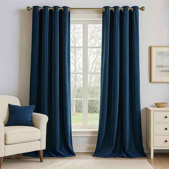 Topfinel 90 Inches Long Velvet Curtains for Bedroom,Dark Blue Velour Cold Weather Thermal Winter Decorative Room Darkening Viral Luxury Crushed Velvet Aesthetic Boho Drapery Panels 2 Panels