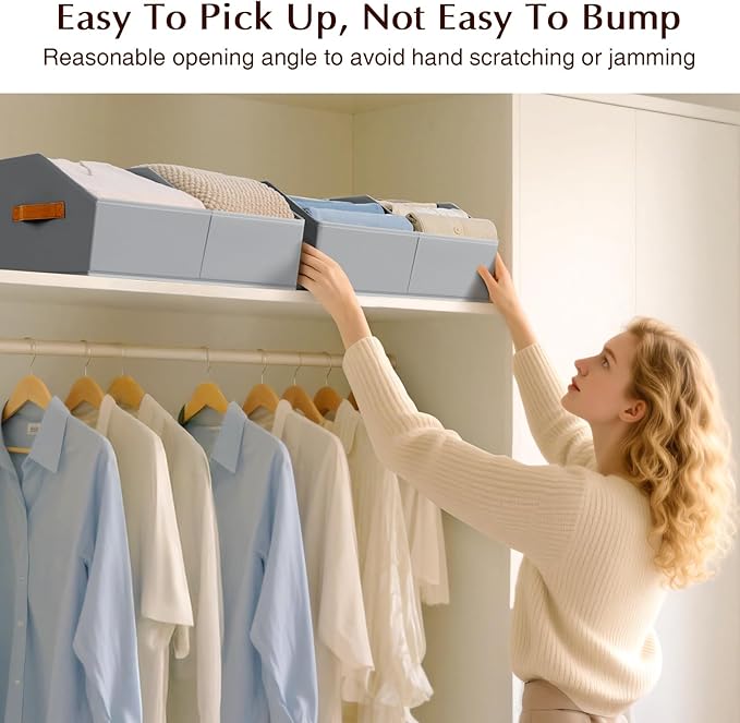 Closet Organizers and Storage Bins - 8 Pack Collapsible Divided Trapezoidal Cube Storage Bins Baskets For Organizing Clothes Blankets,Toys, Books, Towels(Light Grey)