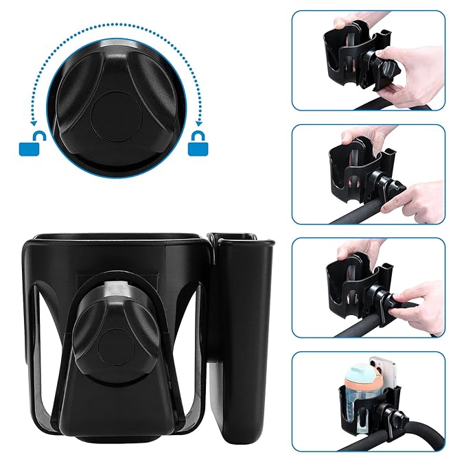 Accmor Universal Cup Holder, Stroller Cup Holder, 360° Rotatable Large Caliber Designed Bottle Phone Holder for Stroller, Bike, Wheelchair, Walker, Scooter