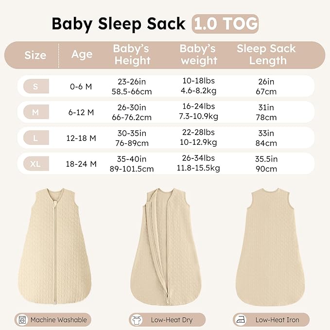 Unnivoll Baby Sleep Sack 18-24 Months 1.0 Tog Baby Wearable Blanket Cotton Sleeping Sack Quilted Baby Sleep Bag with 2-Way Zipper for Toddler Infant Yellow