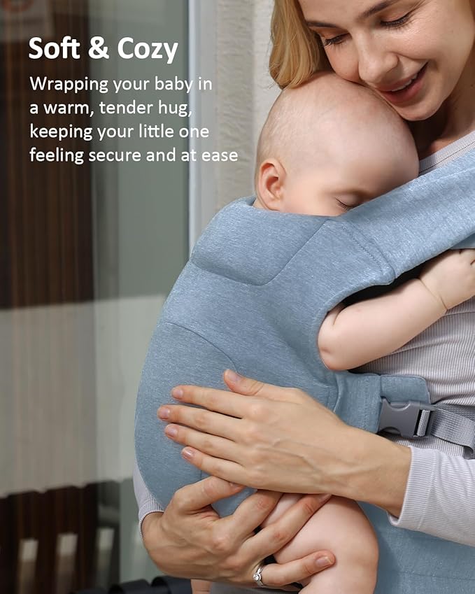 HEYVALUE Baby Carrier Newborn to Toddler(7-35lbs), Ergonomic Cross-Back Wraps with Adjustable Straps, Newborn Carrier with Effortless Put-On, Head Support for Hands-Free Comfort, Blue