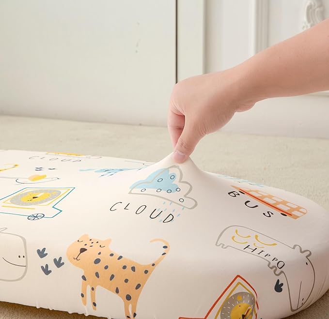 SDIII Animal Pack N Play Sheets Fitted 2 Pack Stretchy Microfiber Jersey Knit Elephant Mini Crib Sheet for Mattress 38x26 Soft Toddler Playard Bedding