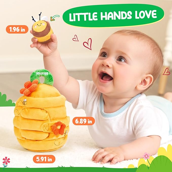 JoyCat 6 Month Old Baby Toys, Flower Beehive with 5 Stuffed Sensory Bees, Crinkle, Rattle, Mirror, Montessori Toys for 6-10 Months Old Babies, Infant Toys Baby Shower Birthday