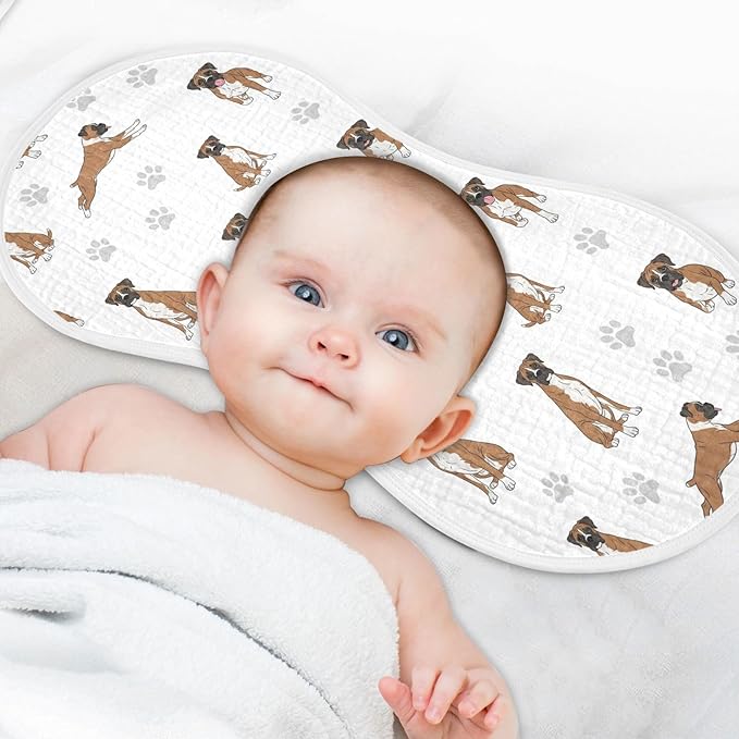 Qinllo 2 Pack Muslin Burp Cloths Boxer Dogs White Cotton Baby Burp Cloths Ultra Absorbent and Soft Burping Cloth for Baby Boys Girls 22x11 Inch