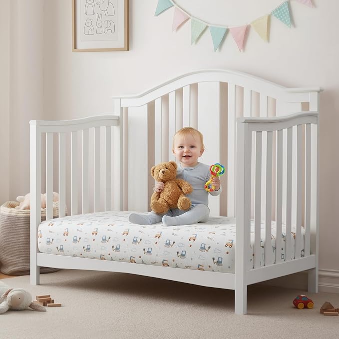 SiinvdaBZX 2 Pack Pack n Play Sheets Boys, Ultra Soft Muslin Cotton Mini Crib Sheets Breathable Toddler Playard Bedding Cover for 38"x27" Portable/Mini Crib Mattresses (2Pcs Construction Trucks)