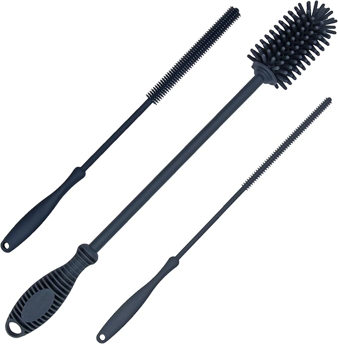 Kitchiny 12.5" Silicone Bottle Brush & Straw Cleaner Brush Set | Water Bottle Cleaner for Hydro Flasks, Tumblers, Glassware, Vases and Narrow Neck Containers