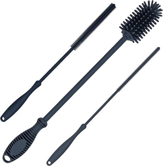 Kitchiny 12.5" Silicone Bottle Brush & Straw Cleaner Brush Set | Water Bottle Cleaner for Hydro Flasks, Tumblers, Glassware, Vases and Narrow Neck Containers