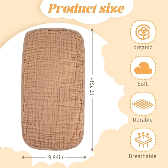 MIGIOL Baby Burp Cloth 100% Cotton Newborn Cotton Muslin Burp Cloth 10x20 inches (White & Coffee 6 Pieces)
