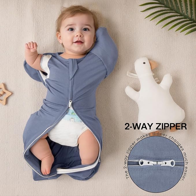 MEXXI Swaddle Baby Sleep Sack With Arms Up, 2 Pack Baby Transitional Swaddle with Double Zipper,0.5 TOG, 8-13 lbs, S