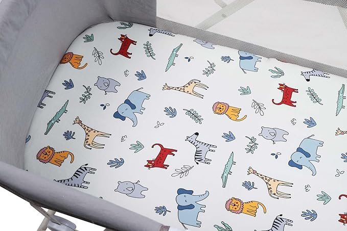 Onacosht Stretchy Bassinet Sheets 33" x 19" Compatible with Mika Micky, KoolaBaby (3 in 1), BabyBond, HARPPA and RICUTON Bedside Bassinet, 3 Pack, Elephant Giraffe Zebra Printing