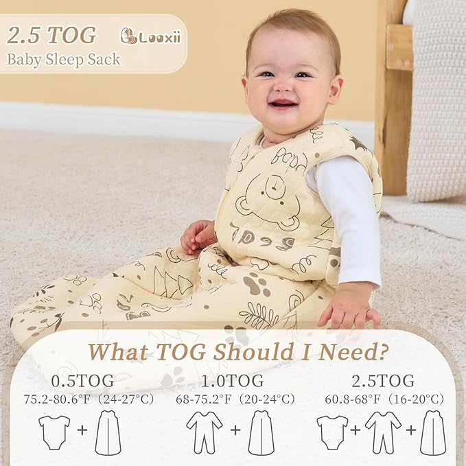 Looxii Baby Wearable Blanket Sleep Sack 18-24 Months 2.5 TOG Cotton Quilted Toddler Sleeping Sack 2-Way Zipper Warm for Winter