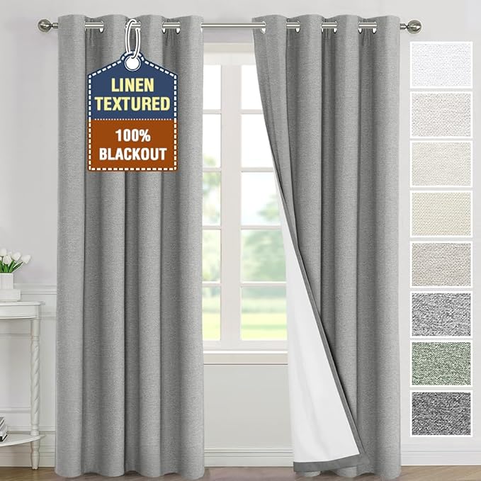 H.VERSAILTEX 100% Blackout Linen Curtains 84 inch Length - Thick Curtains for Living Room Perfect for Home Privacy and Sunlight Blocking 2 Panel Sets, 52x84 Inch, Heather Ultimate Gray(Not Solid)