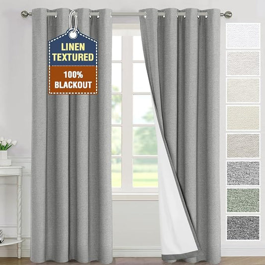H.VERSAILTEX 100% Blackout Linen Curtains 84 inch Length - Thick Curtains for Living Room Perfect for Home Privacy and Sunlight Blocking 2 Panel Sets, 52x84 Inch, Heather Ultimate Gray(Not Solid)