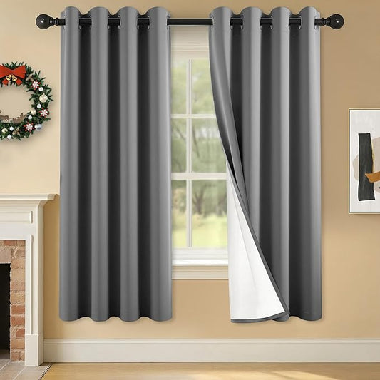 100% Blackout Curtains 63 Inch Length for Bedroom Living Room, Grommet Thermal Insulated Room Darkening Drapes, Light Blocking Window Treatment Decor, 2 Panels, 54x63, Charcoal Grey