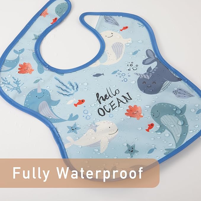 CIVARUA KIDS 3-Pack Waterproof Baby Bibs for Eating - Mess Proof Lightweight Toddler Feeding Bibs with Large Food Catcher