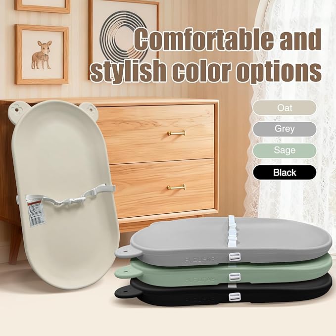 FLEUFAB Baby Changing Pad, EVA Waterproof Non-Slip Changing Table Pad with Adjustable Strap for Dresser Changing Table Nursery, Portable Diaper Changing Pad, Oat