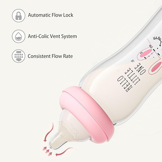 YOHKOH Natural Glass Baby Bottle with Level 2 Medium Flow Nipple, Newborn Anti-Colic Baby Bottles, Wide Neck Mushroom Baby Glass Bottle (8.8ounce (Pack of 4), Red1)