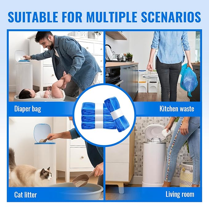 GDLVDI HOME Compatible with Diaper Genie Pails Diaper Pail Refills | 3 Pack Lemon Scent Continuous Long-Roll Liner Refills | Leak-Resistant Odor-Control Disposal Bags for Baby | Easy Cut & Tie Design