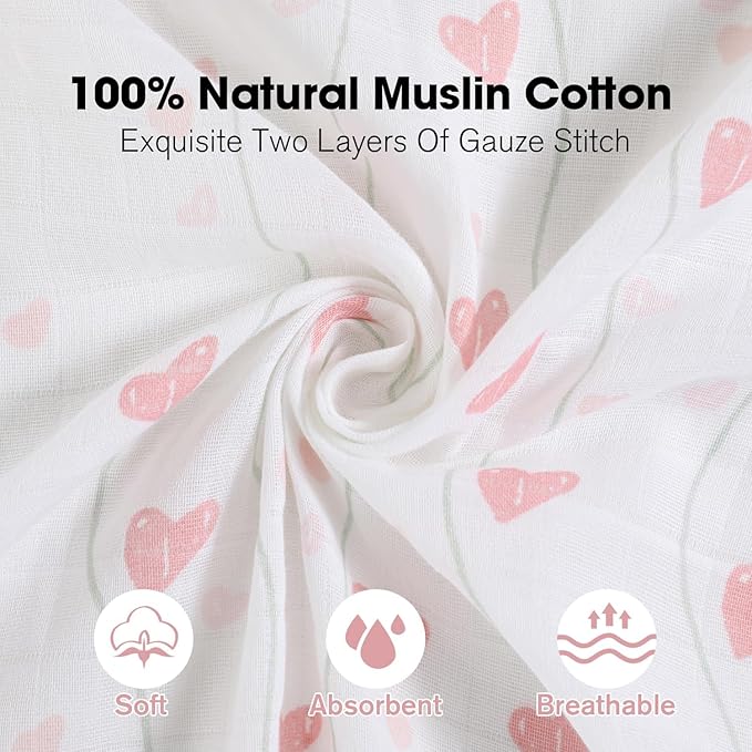 Little Grape Land Muslin Swaddle Blankets 47''x47'' 3 Pack, 100% Cotton Large Size Baby Swaddles for Newborn, Soft Breathable Baby Blankets for Newborns, Daliah