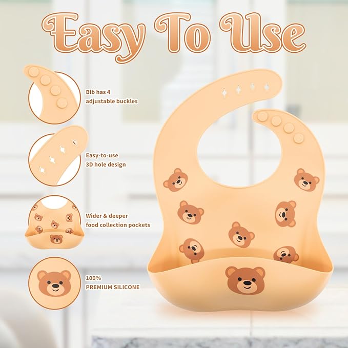 CHCC Silicone Baby Feeding Set 7 Pcs, Baby Led Weaning Supplies, Baby Feeding Supplies Set BPA Free, Baby Essentials for Newborn Gift Bear