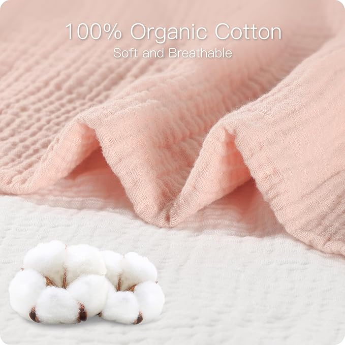 100% Organic Cotton Baby Crib Sheets Muslin 52x28 Inches 2 Pack Soft Fitted Crib Mattress Sheet for Baby Girls, Boho Toddler Bed Sheets Fits Well Standard Size Crib Mattress 28x52 Inches Floral & Pink