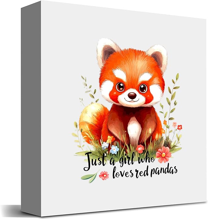 Red Panda Decor Wooden Box Sign Decorative, Home Room Desk Decorations For Teens Teenage Girls Age 8-12, Red Panda Lovers Themed Gifts Stuff Accessories Things Merchandise Items!
