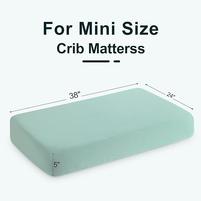 NTBAY 2 Pack Muslin Cotton Mini Crib Sheets, Soft and Breathable Double Layer 24x38 Baby Crib Sheets for Mini Crib and Toddler Mattresses, Boys, Girls, Unisex, Mint, 24x38 Inches