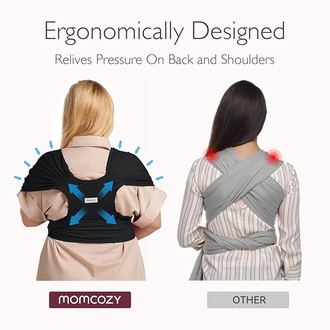 Momcozy Adjustable Buckle Baby Wrap Carrier Cooling Air-Mesh, Easy to Wear Baby Carrier Sling, Baby Carriers Newborn to Toddler 8-35lbs, Suit for Waist 47-57inch, Plus Size Black