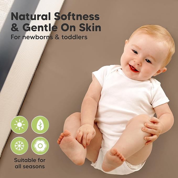 2 Pack and Play Sheets, Waterproof Mini Crib Sheets Fitted - 38x26 Organic Cotton Pack N Play Sheets for Graco Pack and Play Mattress, Playard Baby Crib Sheets, Neutral for Boy, Girl, Toddler (Latte)