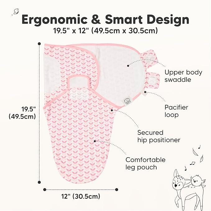 3-Pack Organic Baby Swaddle Sleep Sacks - Swaddles for Newborns, Infant 0-3 Months, Baby Girls, Boys, Soft & Snug Newborn Sleep Sack, Nursery Swaddling Blankets (Blossom, XS)