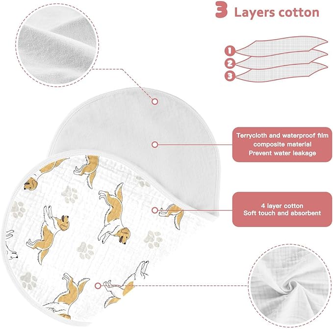 Qinllo 1 Pack Muslin Burp Cloths Golden Dogs Paw Prints White Cotton Baby Burp Cloths Ultra Absorbent and Soft Burping Cloth for Newborn Boys Girls 22x11 Inch