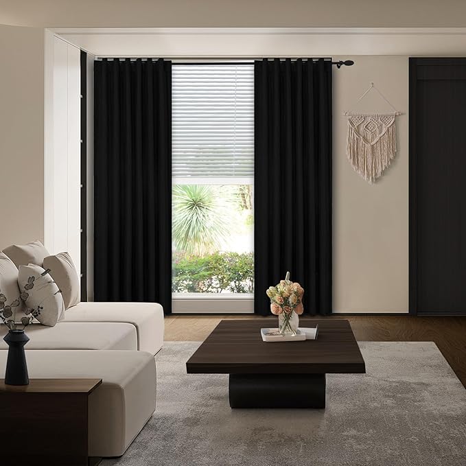 Blackout Curtains 84 Inches Long, Black 100% Blackout Curtains for Bedroom - 2 Panels, 52x84 Inch, Room Darkening Curtains for Living Room, Back Tab and Rod Pocket Black Curtains