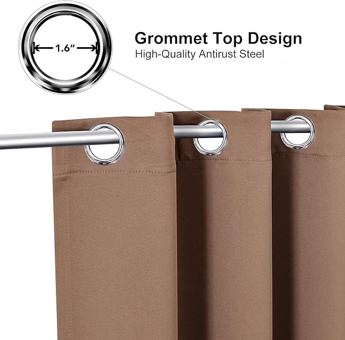 ChrisDowa Blackout Curtains 102 Inches Long for Living Room, Grommet Thermal Insulated Room Darkening Curtains for Bedroom (1 Panel Set, Cappuccino, 52W x 102L)