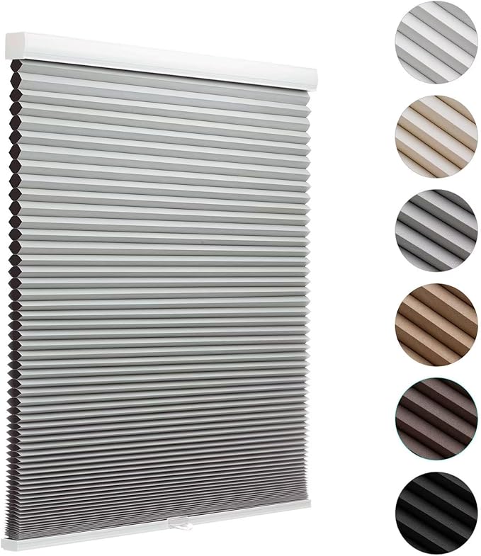 MYshade Cordless Blackout Cellular Shades for Windows, Honeycomb Window Shades with Thermal Insulation, Child & Pet Safe Room Darkening Shade, Easy Install, 29" W x 36" H, Grey