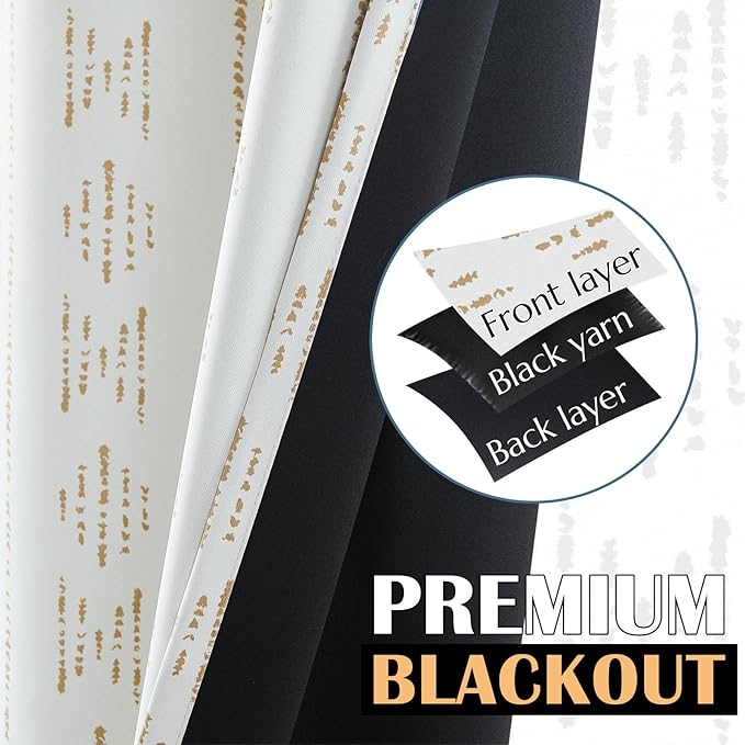 jinchan 95% Blackout Boho Curtain 84 Inches Long for Bedroom 1 Panel Extra Wide Printed Curtain Beige Geometric Grommet Top Thermal Insulated Window Drape Beige