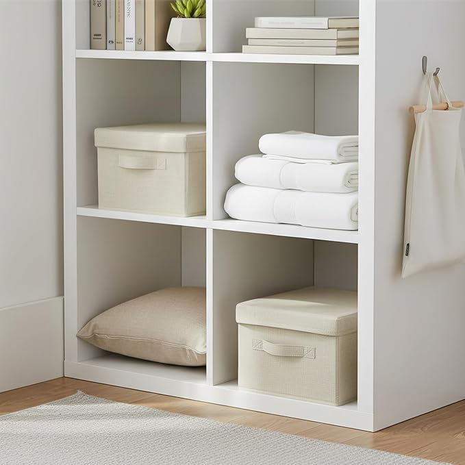 Large Fabric Storage Boxes with Lid,Foldable Closet Organizers and Storage,2 Pack Storage Bins for Shelves,Toys,Sheets,Clothes 18"×11"×8" Beige