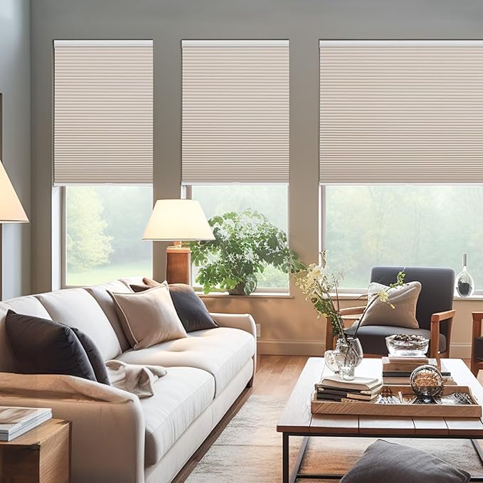 Changshade Cordless Cellular Shades, Blackout Honeycomb Shades for Windows, Pull Down Pleated Blinds, Easy to Install for Indoor Windows and French Doors,58" W x 72" H, Beige