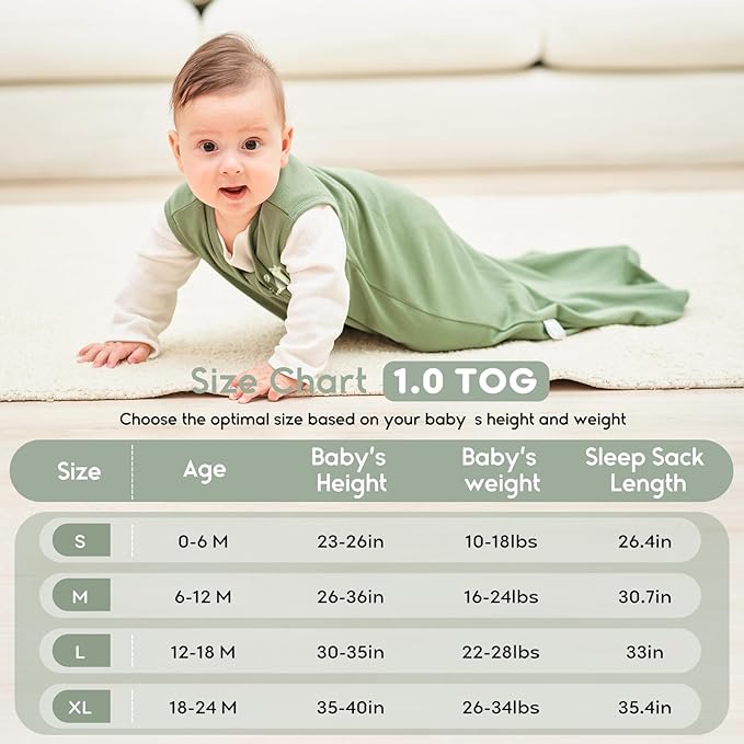 Yoofoss Baby Sleep Sack 12-18 Months TOG 1.0 Baby Wearable Blanket, 2 Pack 100% Organic Cotton Infant Toddler Sleeping Sack 2-Way Zipper Lightweight Sleep Sack