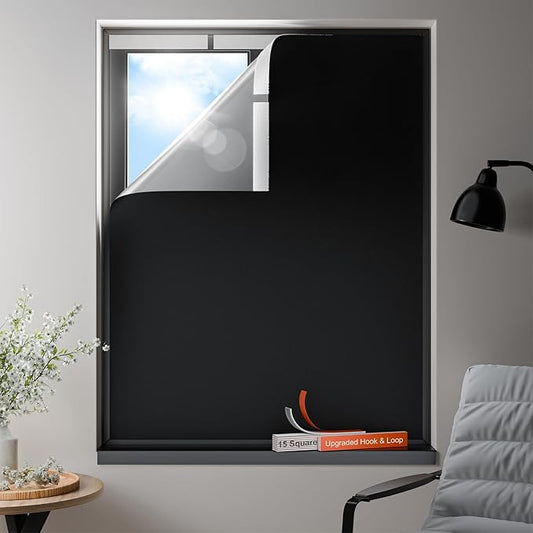 100% Blackout Curtains, Portable No Drill Window Shades, DIY Blackout Window Cover with Hook and Loop, for Bedroom, Baby Nursery, Travel, DormRoom, Apartment (16" x 36")