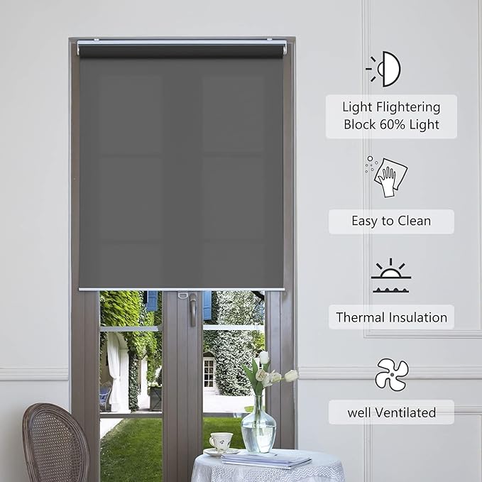 AOSKY Cordless Roller Shades for Windows Light Filtering Shades with 5% Openness Solar Screen Semi Sheer Roller Blinds UV Protection for Office and Home. Easy to Install 33" W x 72" H (Black)