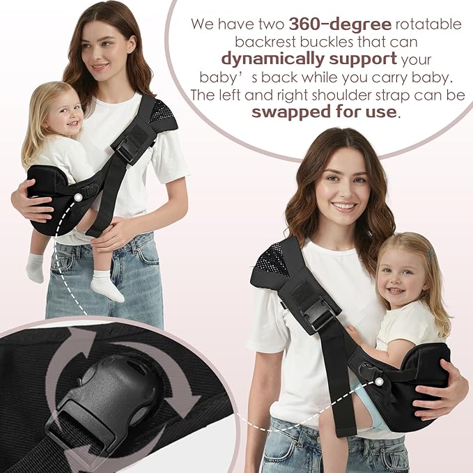 Toddler Sling Carrier, Toddler Carrier Sling, Baby Carriers Hip Carriers with Backrest, Lightweight Travel-Friendly Baby Slings Carriers, Black