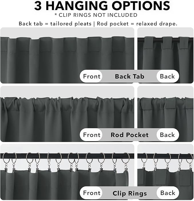 Deconovo Blackout Curtains, Thermal Insulated, W38 x L84 2 Panels, Back Tab, Machine Washable, Room-Darkening Drapes for Bedroom/Living Room Dark Grey