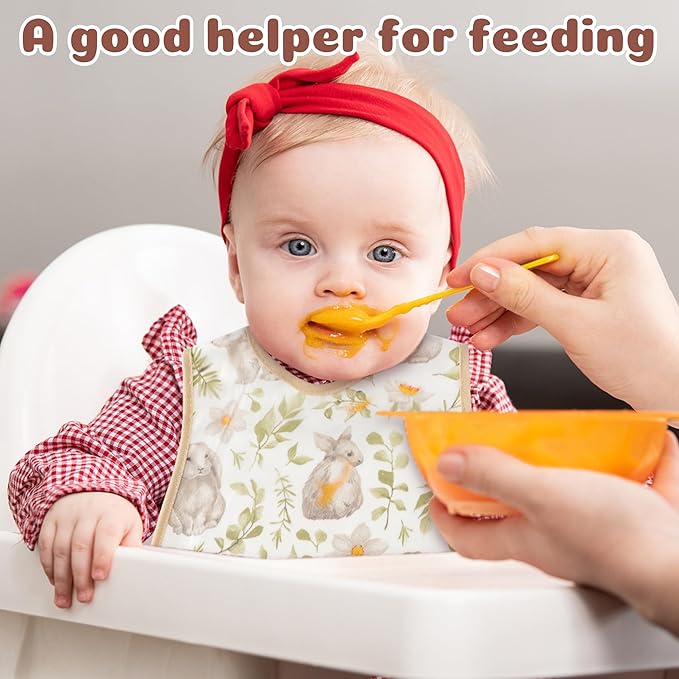 R HORSE 5Pcs Baby Bibs Set Toddler Bibs with Crumb Catcher Pocket & Snap Button Waterproof Baby Feeding Bibs for 6-24 Months