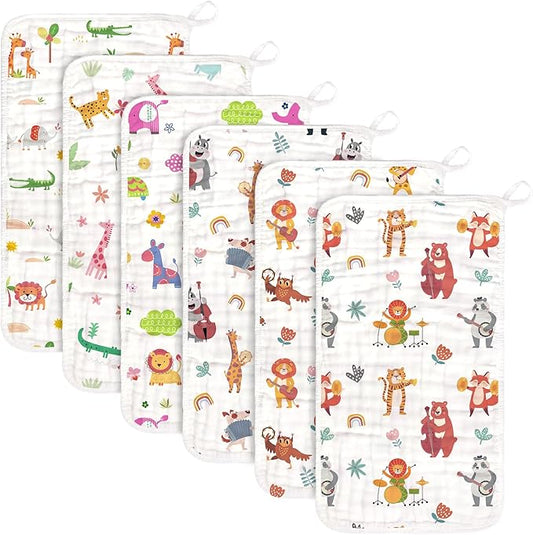 decalsweet Baby Burp Cloths Muslin Washcloths 6 Pack Muslin Burp Cloths 100% Cotton Large 20''x12'' Soft 6 Layers Baby Burp Rags for Boys Girls Baby Essentials for Newborn Gift Machine Washable