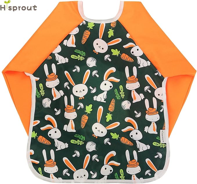 Hi Sprout Infant Toddler Baby Waterproof Sleeved Bib, Bib with Sleeves&Pocket, 6-24 Months